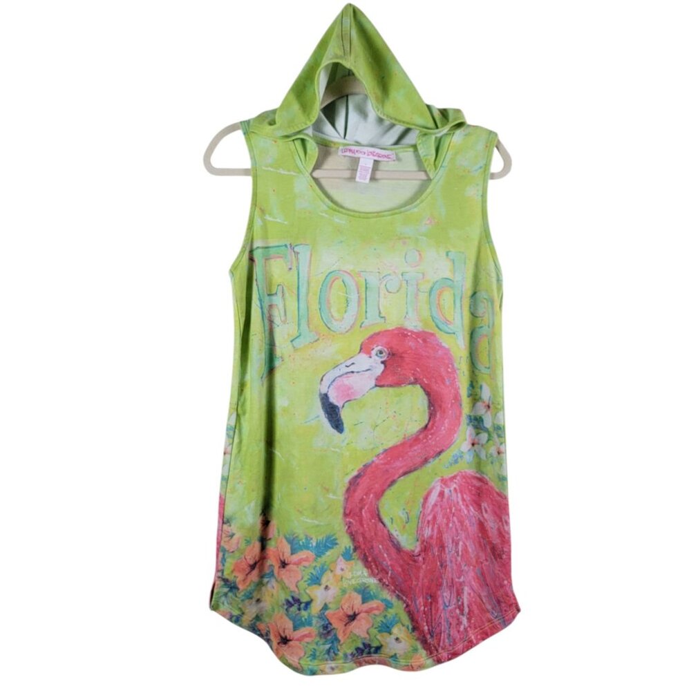 Leoma Lovegrove Womens Florida Flamingo Art Beachy Hooded Sleeveless Dress Small